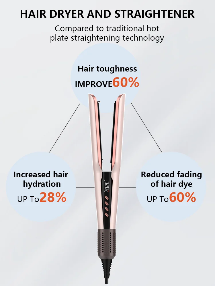 Professional 2-in-1 Hot Air Styler New Design Flat Iron LCD Display Titanium Plate Electric Hair Dryer Straightener factory