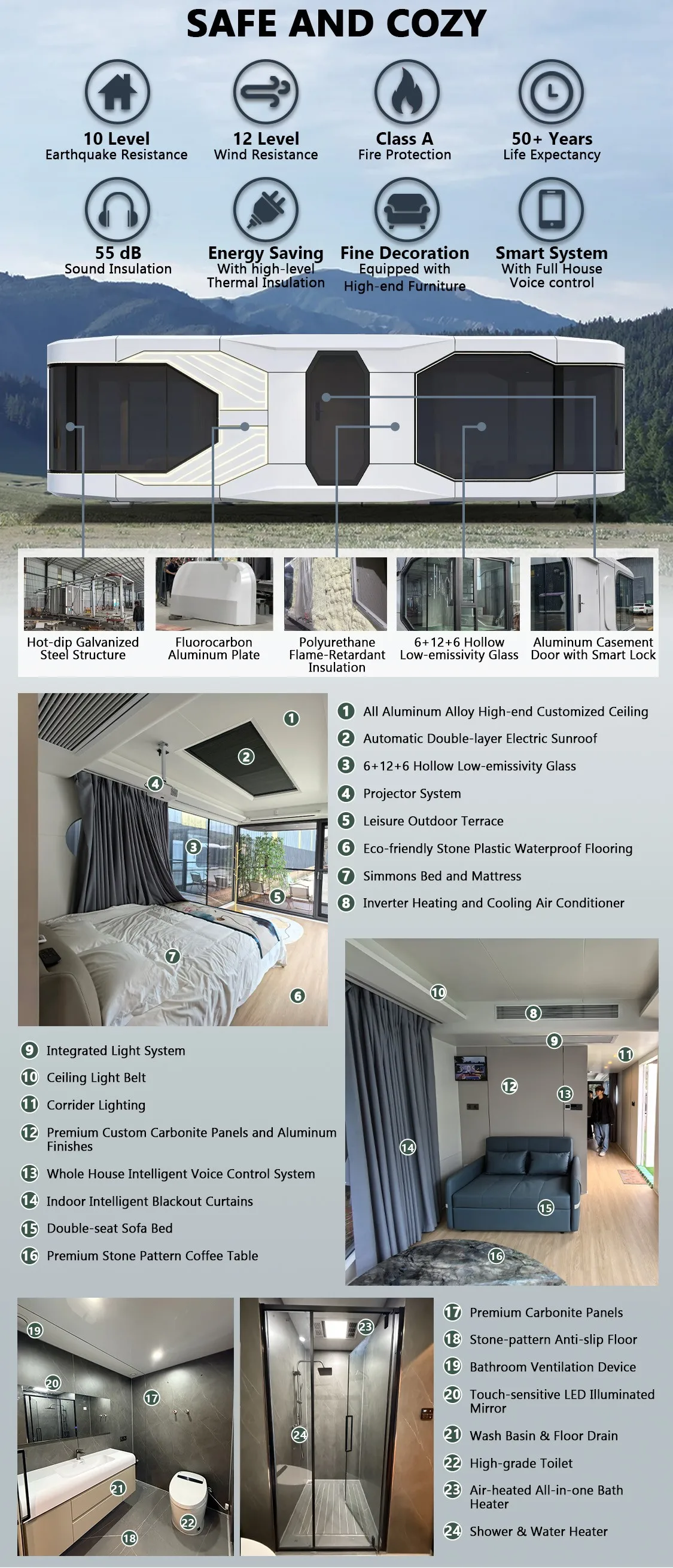 Luxury Minimalist Style Space Capsule House Integrated Design Camping Capsule Hotels for Resort supplier