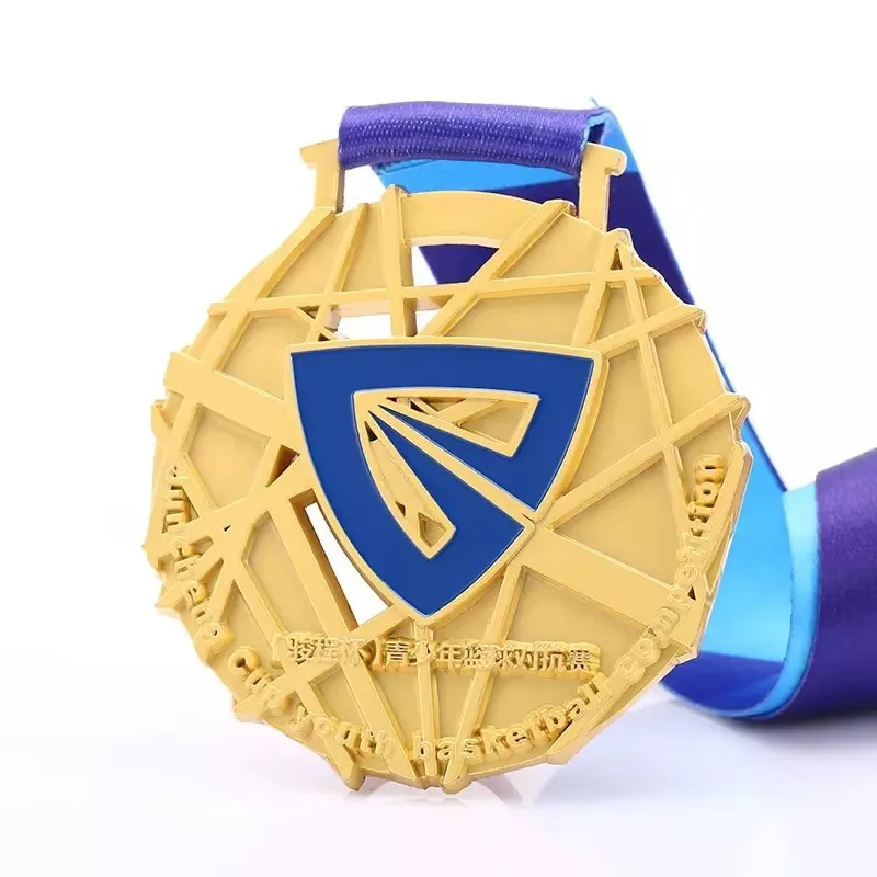 Personalized Custom logo Zinc Alloy Metal Medals 3d Gold Award Sports Basketball Medal with Ribbon manufacture