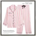 Sleepwear Long Satin Sleepwear Luxury Women Stripe Sleepwear Long Sleeves Pajamas Set Custom Pyjamas Satin Sets