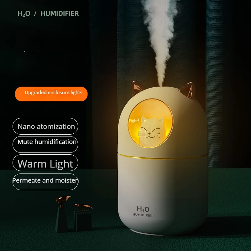 Custom best seller Kids Gifts 300ml Cat Bedroom Air Humidifier Mini H2o Usb Ultrasonic Humidifier Night Warm Light