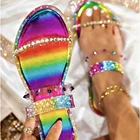 Sandals Flat Superstarer Transparent Printing Sandals Flat Rhinestone Crystal Slides For Lady