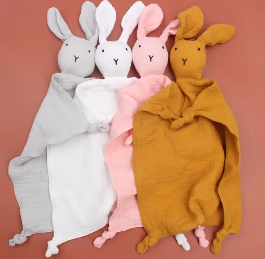 2021 Newest Cute Animal Rabbit Knot Quilt Organic Bunny Soft Baby Infant Teether Toy Cotton Muslin Baby Comforter Blanket