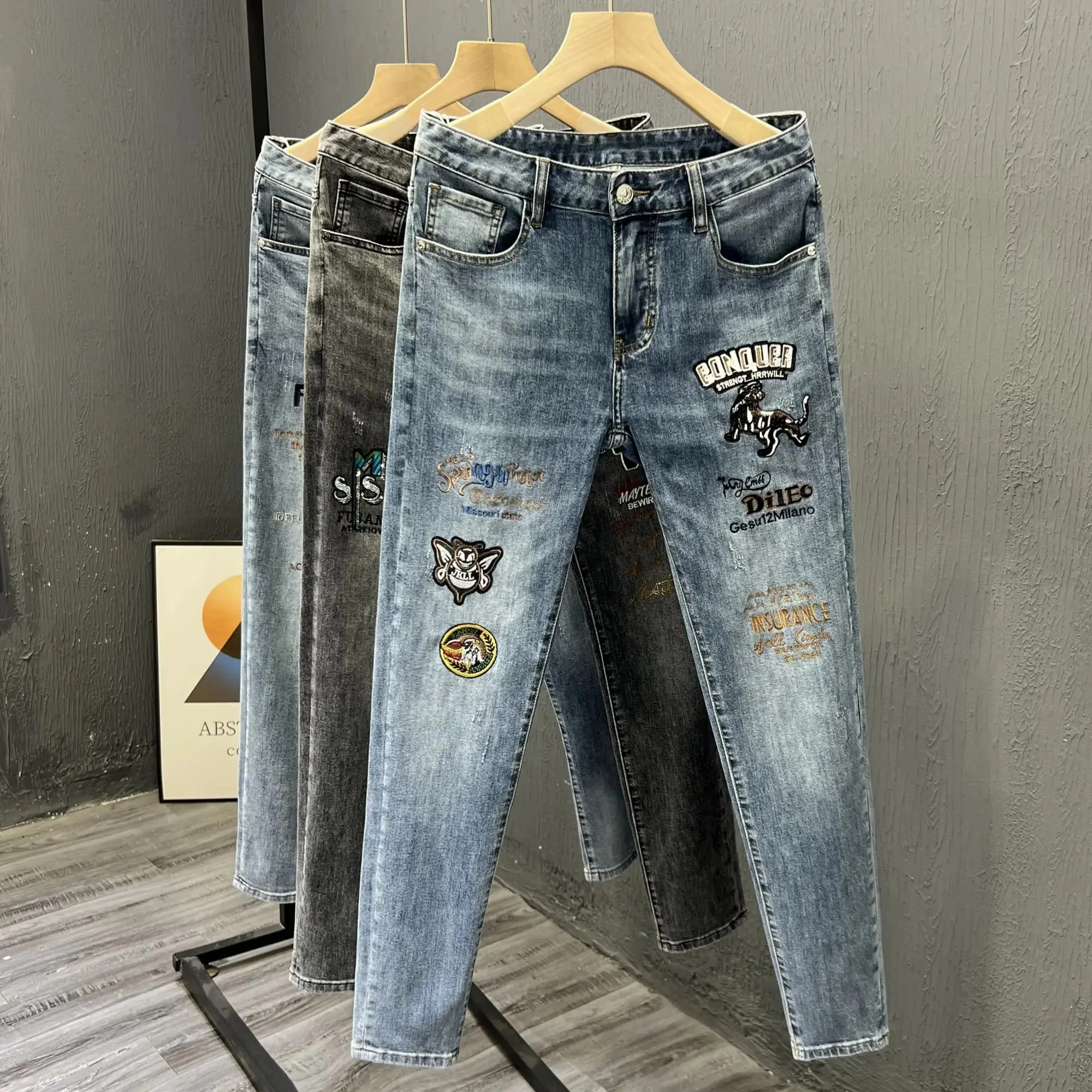 2024 factory wholesale mens jeans classic style business casual gentlemen stretch regular fit denim trousers