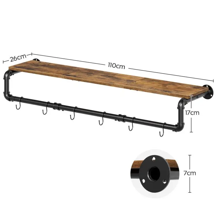 Wholesale Wooden Wall Mounted Coat Racks with Hooks and Storage Shelf Industrial Style Clothes Holder Rods for Entryway