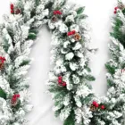 Ornament 2.7m Christmas Ornament Snow Flocked Decoration Artificial Wreath Garland With Berries Pine Cones