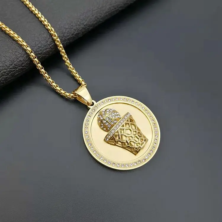 Simple Basketball Hoop Pendant 18k Gold 