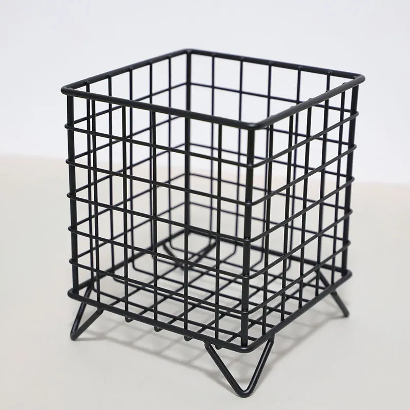 New Nordic Style Iron Four-legged Square Storage Basket Metal Desktop Sundries Finishing Storage Basket Cosmetic Rack