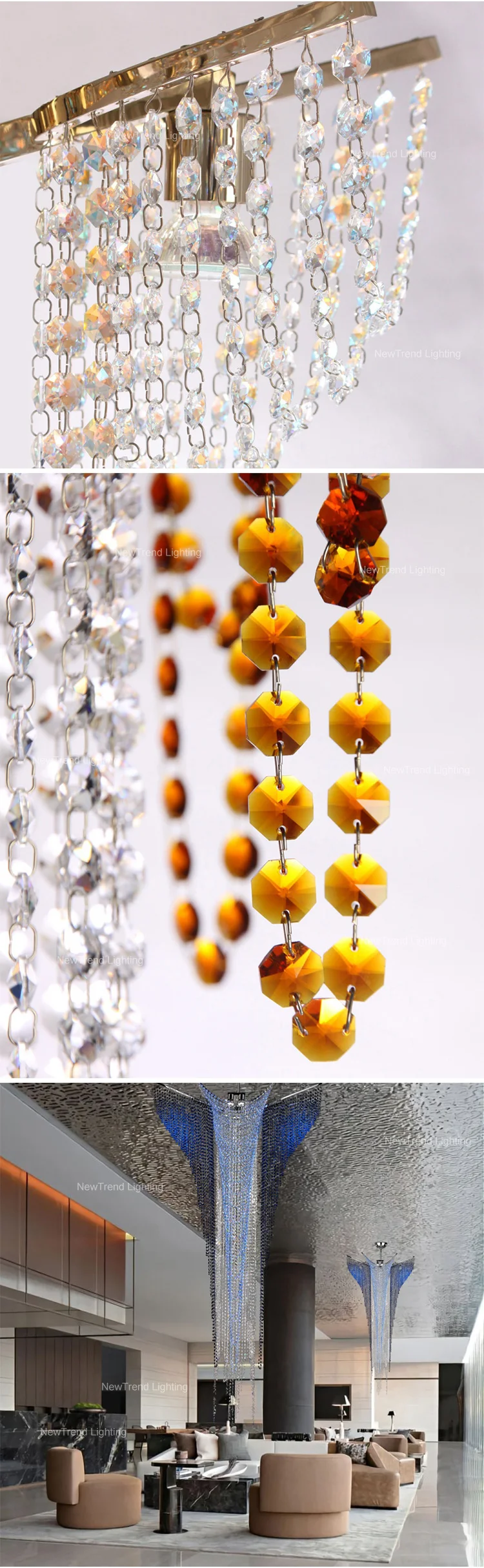CPL-291 Luxury Style Indoor Decoration Hanging Light Hotel Lobby Hall Villa Staircase Crystal Bead Chain LED Chandelier factory