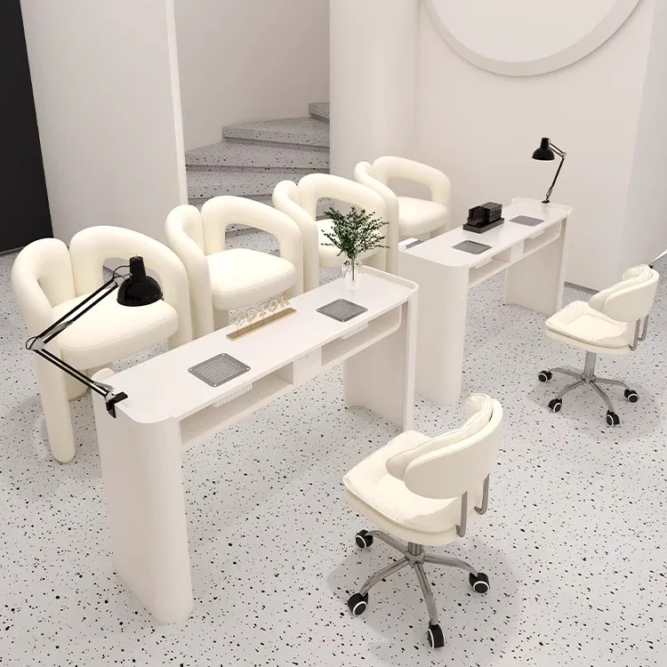 Modern Design Marble Nail Art Table Cream Style with Vacuum Cleaner Socket Internet Celebrated Chair Suit