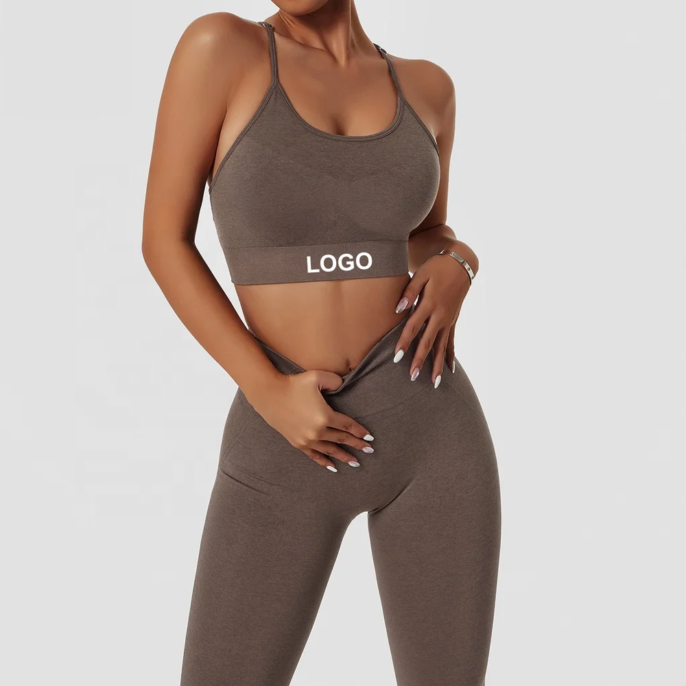 Custom Logo Activewear Gym Fitness Sets Three Piece Sports Bra Scrunch Shorts Yoga Pants Seamless Leggings Women Workout Sets