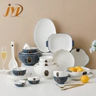 Dinner Set 22PCS Golf Design White Grey Ceramic Dinner Tableware Set With Gold Rim Crown Pattern