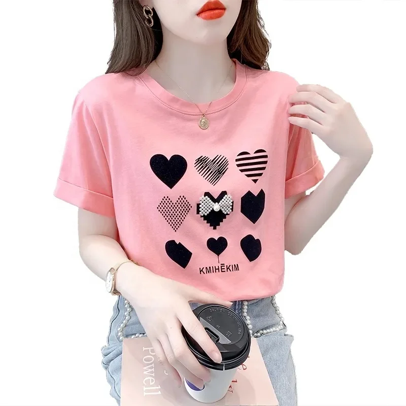 Wholesale Women's T-Shirt 2024 Summer New Tops Fashion Girls Printing Trend All-Match Short-Sleeved T-Shirts