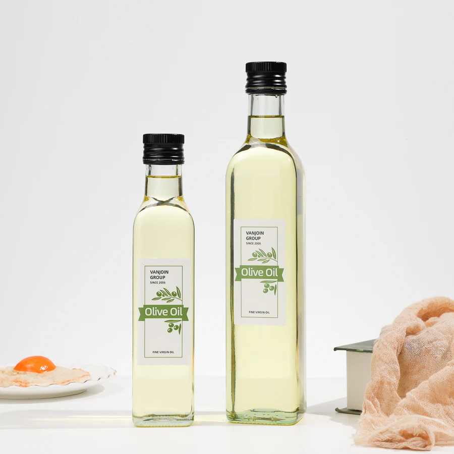 Kitchen Cooking Vinegar Soy Sauce Storage Bottle with Plastic/ROPP Lid Clear Square 250/500ml Food Grade Glass Olive Oil Bottle