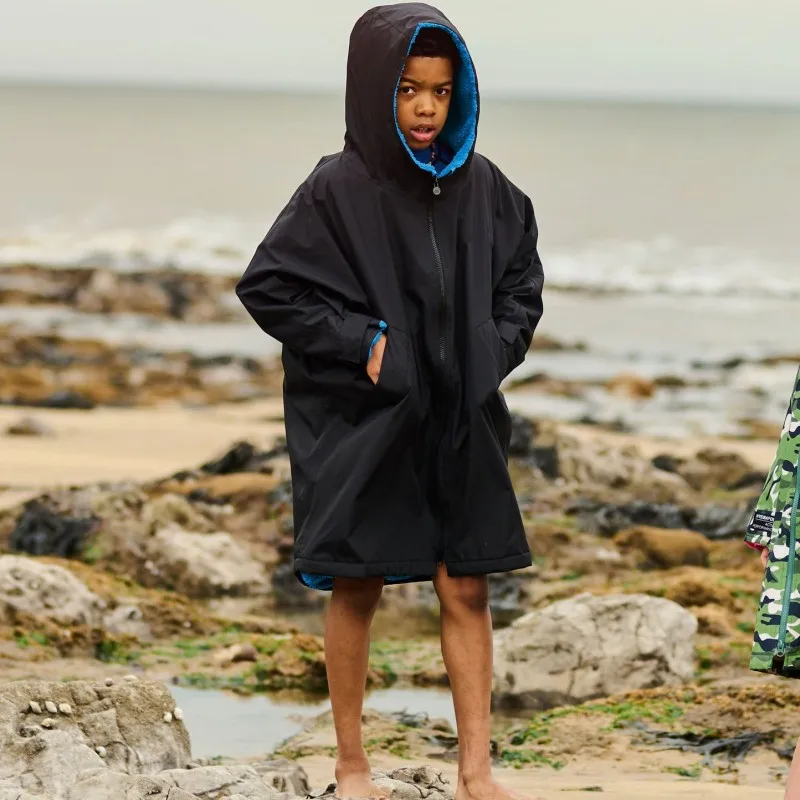 Kids swim parka waterproof changing robe with fleece lining