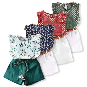 2024Summer Toddler Girls Clothing Chiffon Suit Kids Floral Polka Dot short Sleeve White short Pants Outfit Set Children Clothes