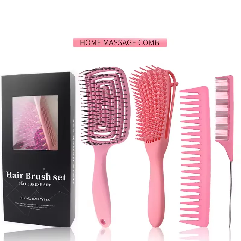 Ready To Ship 4 Pcs Detangling Comb Set Low Price Curly Hair Brush Massage Styling Detangling Comb