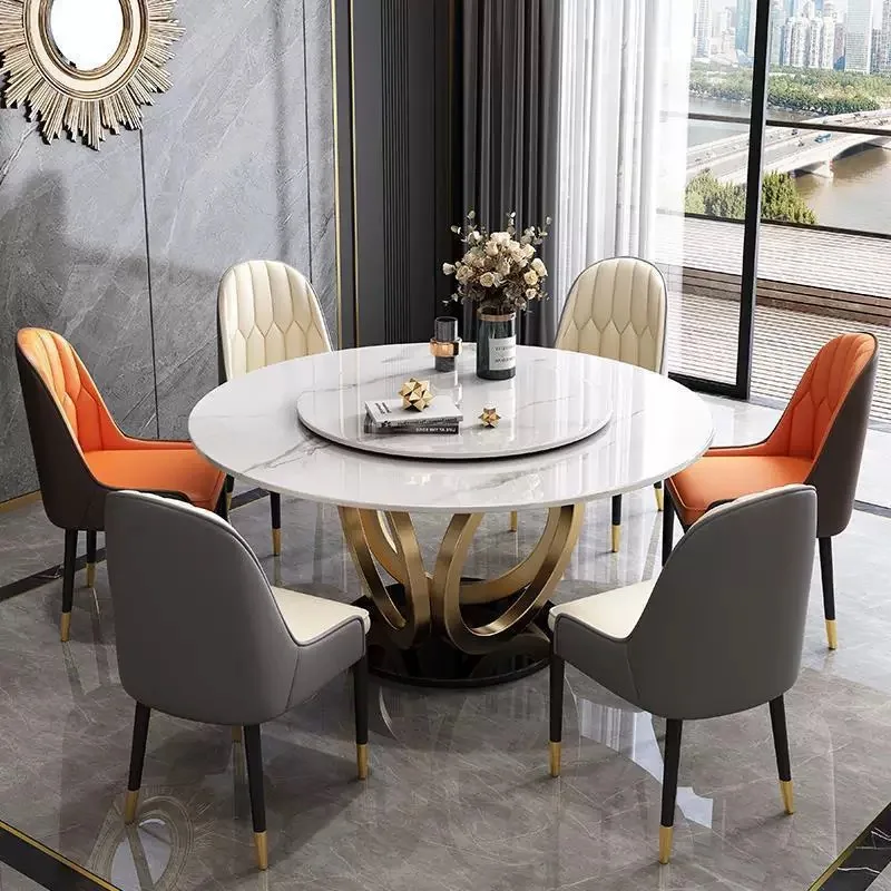 Marble Home Round Dinning Table Set For 6 People And 8 People Sintered Stone Table Top Living Room Restaurant Dining Table Set