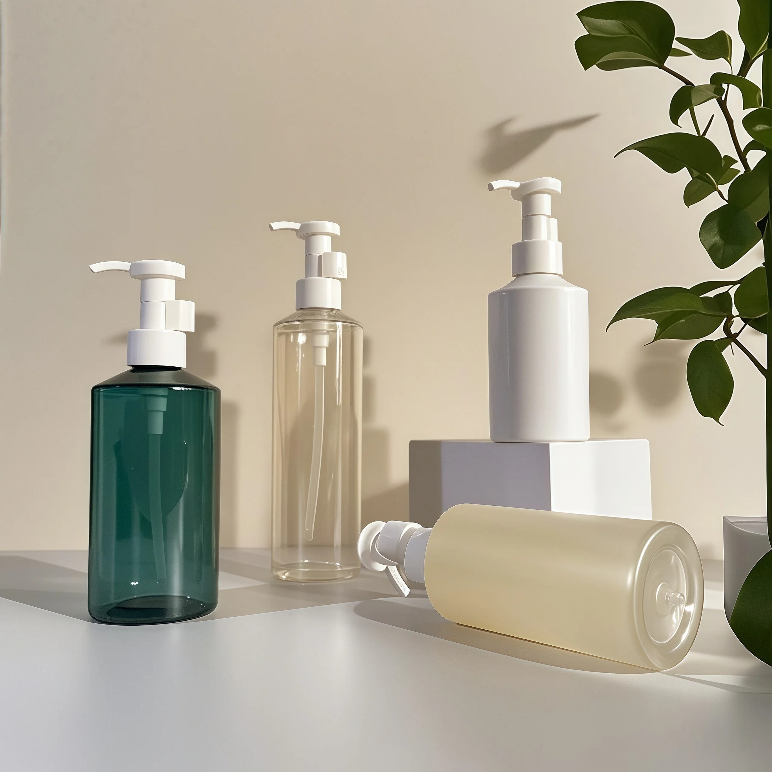 300ml-500ml PET Cylinder-Shaped Lotion Pump Bottle for Cosmetic Packaging with Customizable Logo Print