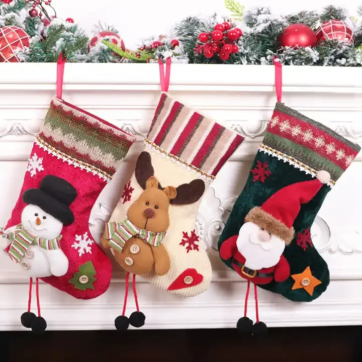 Bulk Christmas Stockings Large Double-Sided Cable Knitted Xmas Stockings Burgundy Red and Cream for sublimation