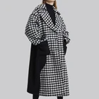 Women Women New Design Custom Casual Oversized Long Sleeve Houndstooth Fall Trench Coat For Women