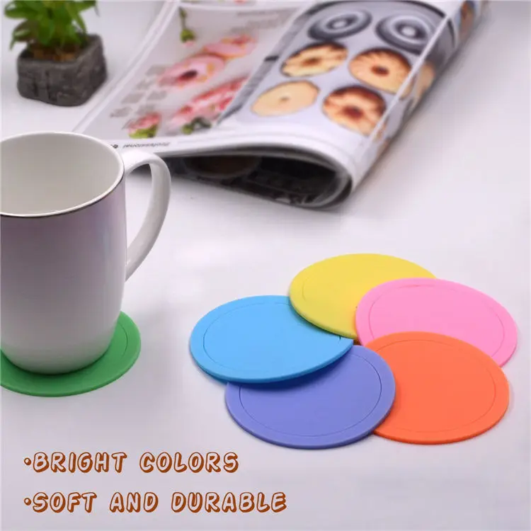product custom 5mm thick silicone pvc rubber cup coasters heating resistant drink mat promotional product for coffee beverages-3
