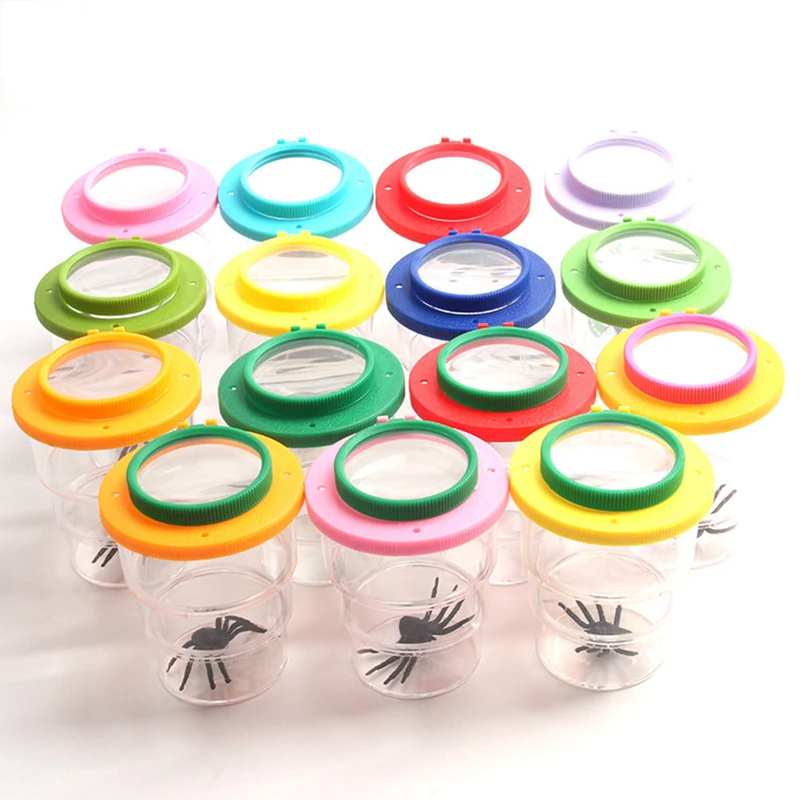 Round Bug Observe Box Jar Holder Container Insect Viewer Magnifier Kids Toy 