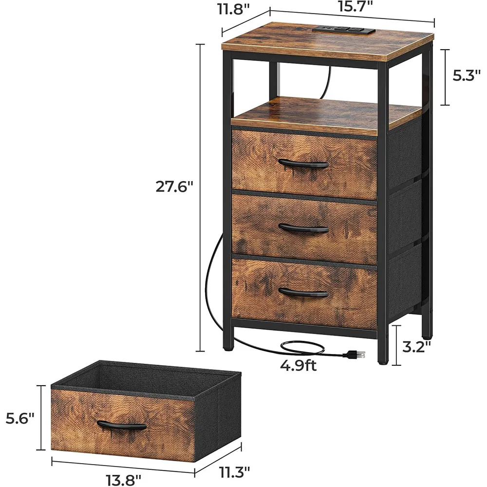 Modern Classic Nightstand Bedside Table with Fabric Drawers Charging Station End Table Side Table USB Ports Outlets Home Use manufacture