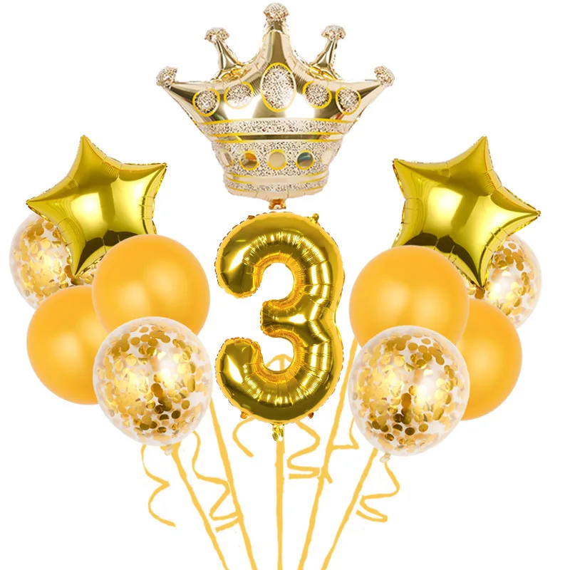 Crown digital balloon set aluminum film balloon children's birthday arrangement first birthday theme decorations