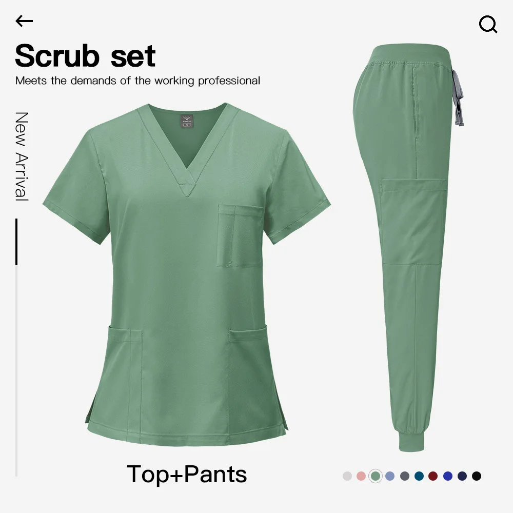 Hospital Uniforms Unisex Nursing Uniform Sets Fashion Short-sleeved Overalls Nurse Scrubs Sets for Women Men