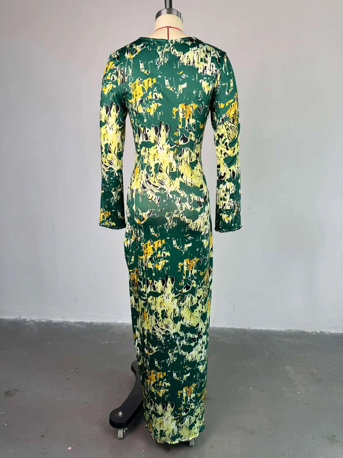 European American Women's Spring New Sweet Fresh Printed Hollow-Out Collar Long-Sleeve High-Waist Slim Hip Anti-Static factory