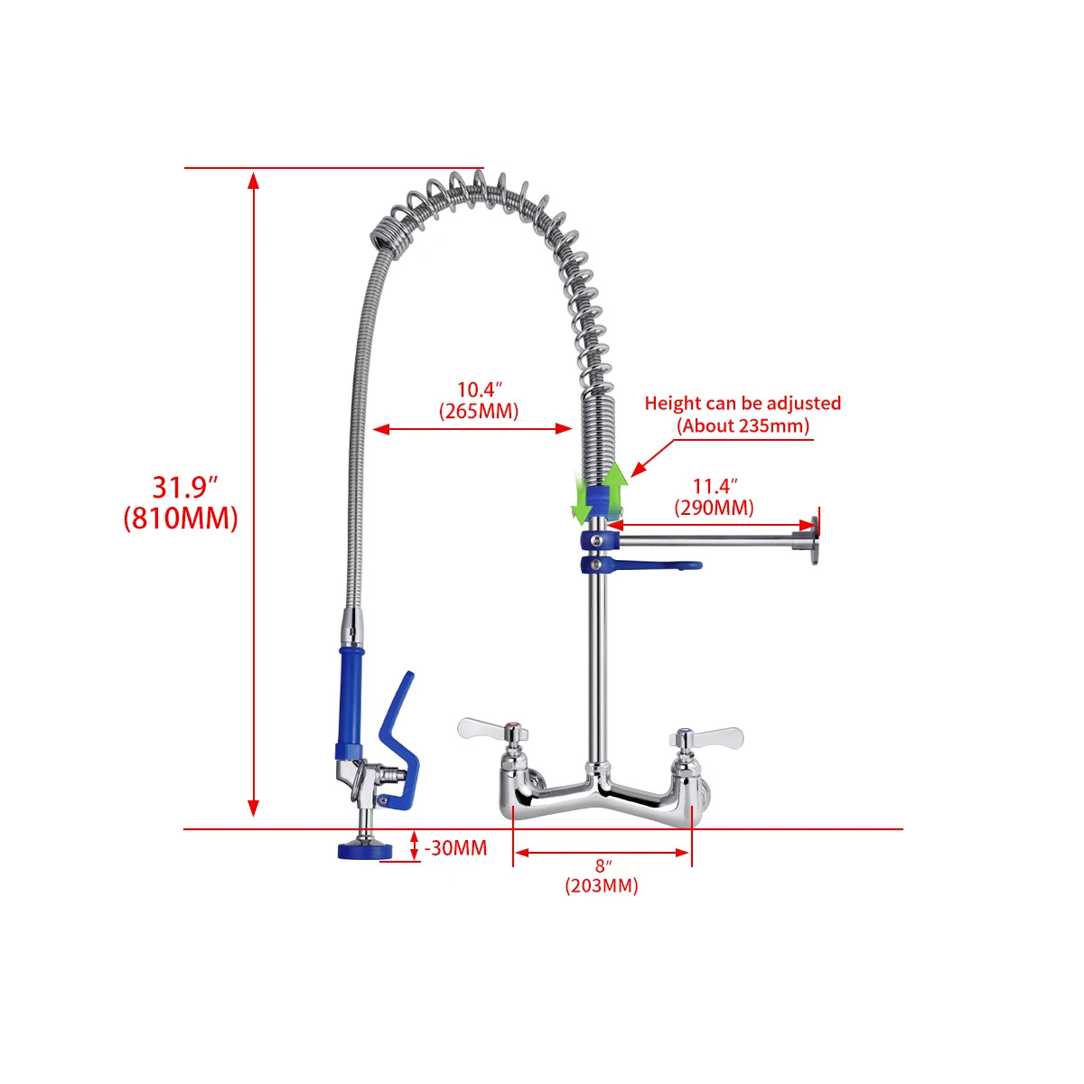 Commercial Restaurant Kitchen Mixer Faucet Dual Handle Wall Mounted Pre-Rinse Sprayer Short Type for Efficient Cleaning details