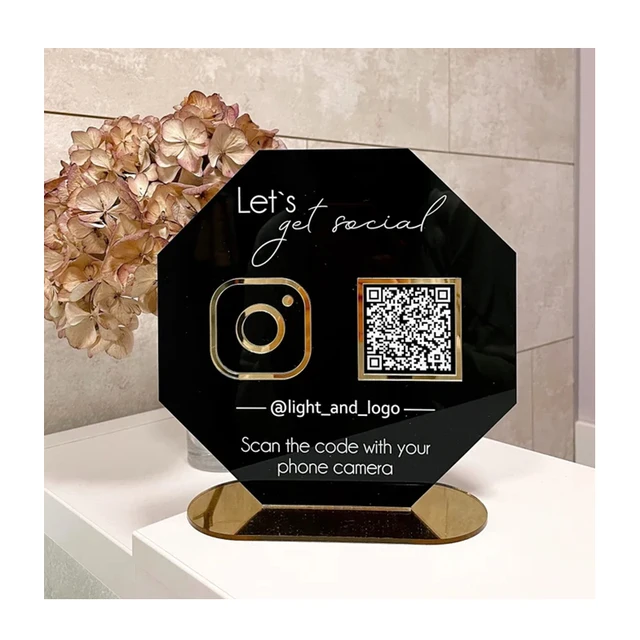 Acrylic Social Media Plate Business Sign Boards Bar Sign Acrylic Qr Code Stand