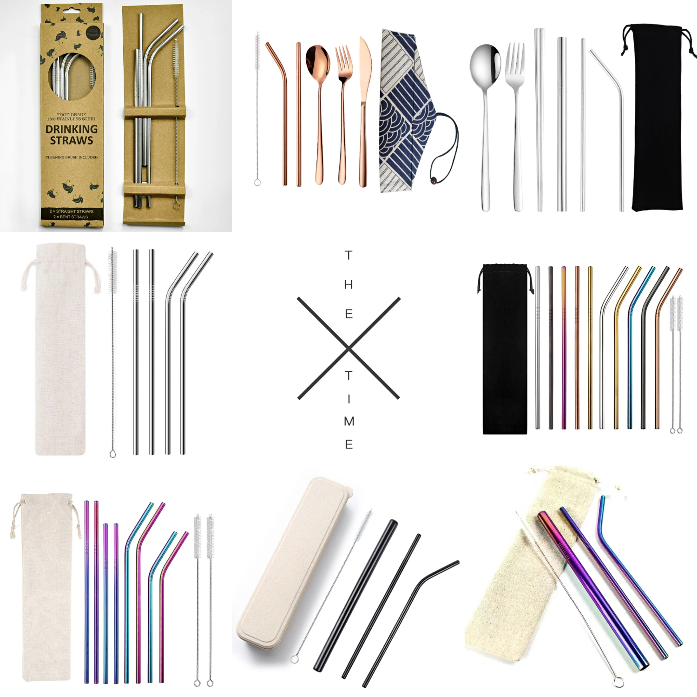 Bar Accessories Reusable Straws Colorful Stainless Steel Metal Straw Set in Stock