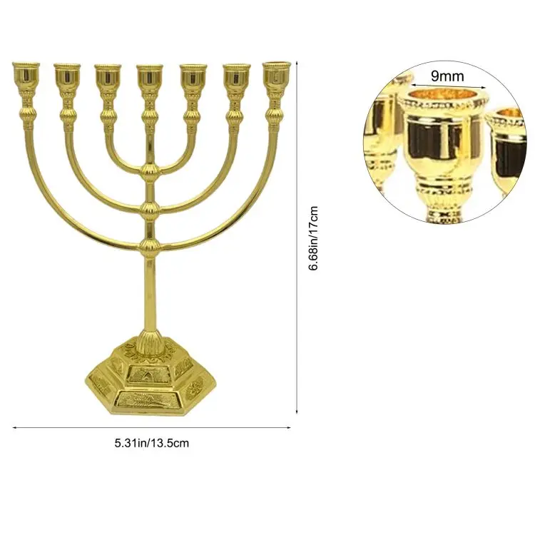 7 Branch Menorah Candle Holder Jerusalem Temple 12 Tribes of Israel Menorah 6.69-inch Height Antique Hanukkah Candle Stand for J