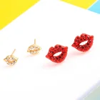 Red Earrings Earrings 2021 New Trendy Red Full Diamond Red Lips Stud Earrings For Girls