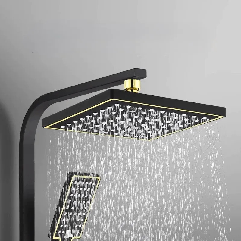 Temperature control luxury shower mixer Hot and cold water shower system with square gold design