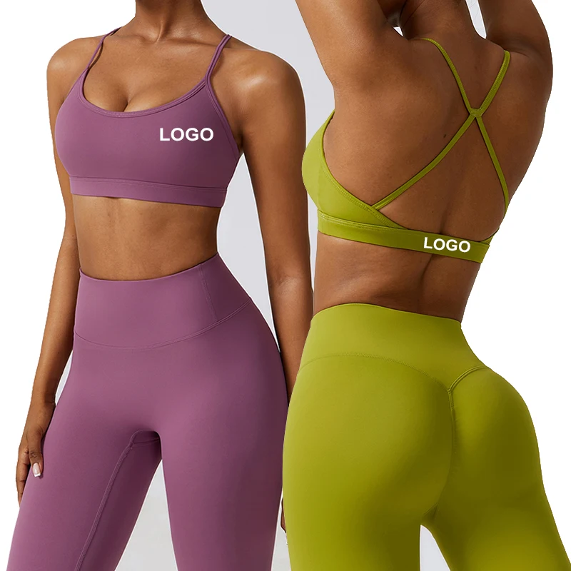 Unique Design Hot Sale U Neck Yoga Crop Tops Cross strap Beauty Back Sujetador Deportivo Solid Color Backless Womens Sports Bras
