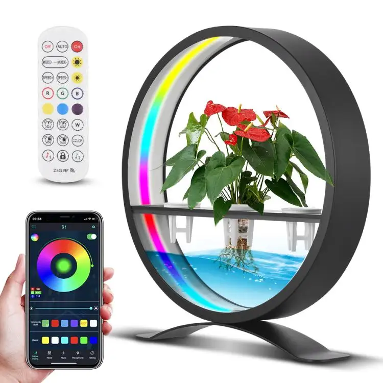 Water Feature Indoor with Light Controller LED Ring Lights Tabletop Ornament 3/9/12H Timer 3 Light Modes 10-Level Brightness Adj