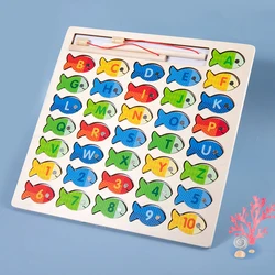 Soli Magnetic Wooden Fishing Game Toy Alphabet Fish Catching Counting Games Puzzle with Numbers and Letters