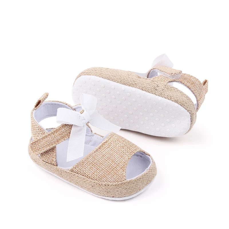 Summer New Baby Twine Wrapped Edge Solid Color Bow Soft Soled Fish Mouth Sandals for Baby Girls Toddler Shoes factory