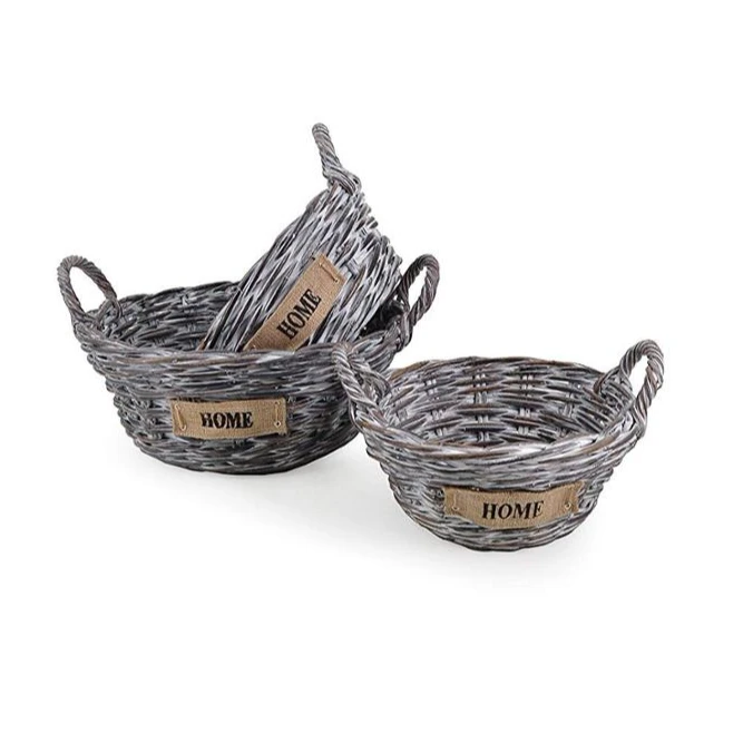 handmade woven home storage round willow wicker egg bread basket