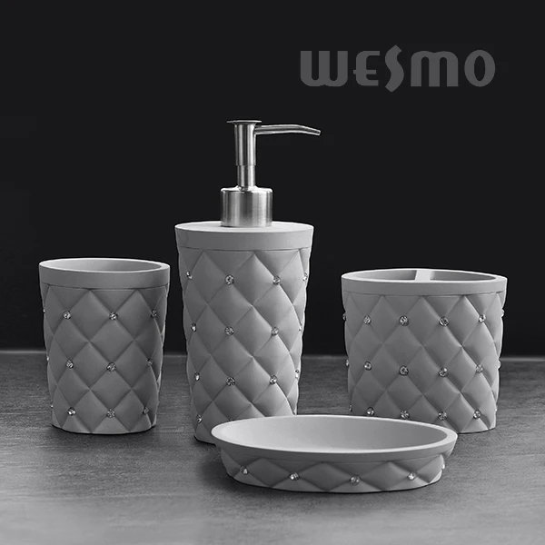 Home decoration Accessories Modern 4 piece leather hand feel Bathroom Set bathroom decor luxury soap dispenser set