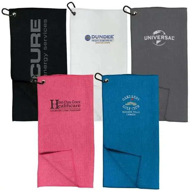 Personalized golf towel microfiber waffle weave golf ball cleaning towels with eyelet and hook