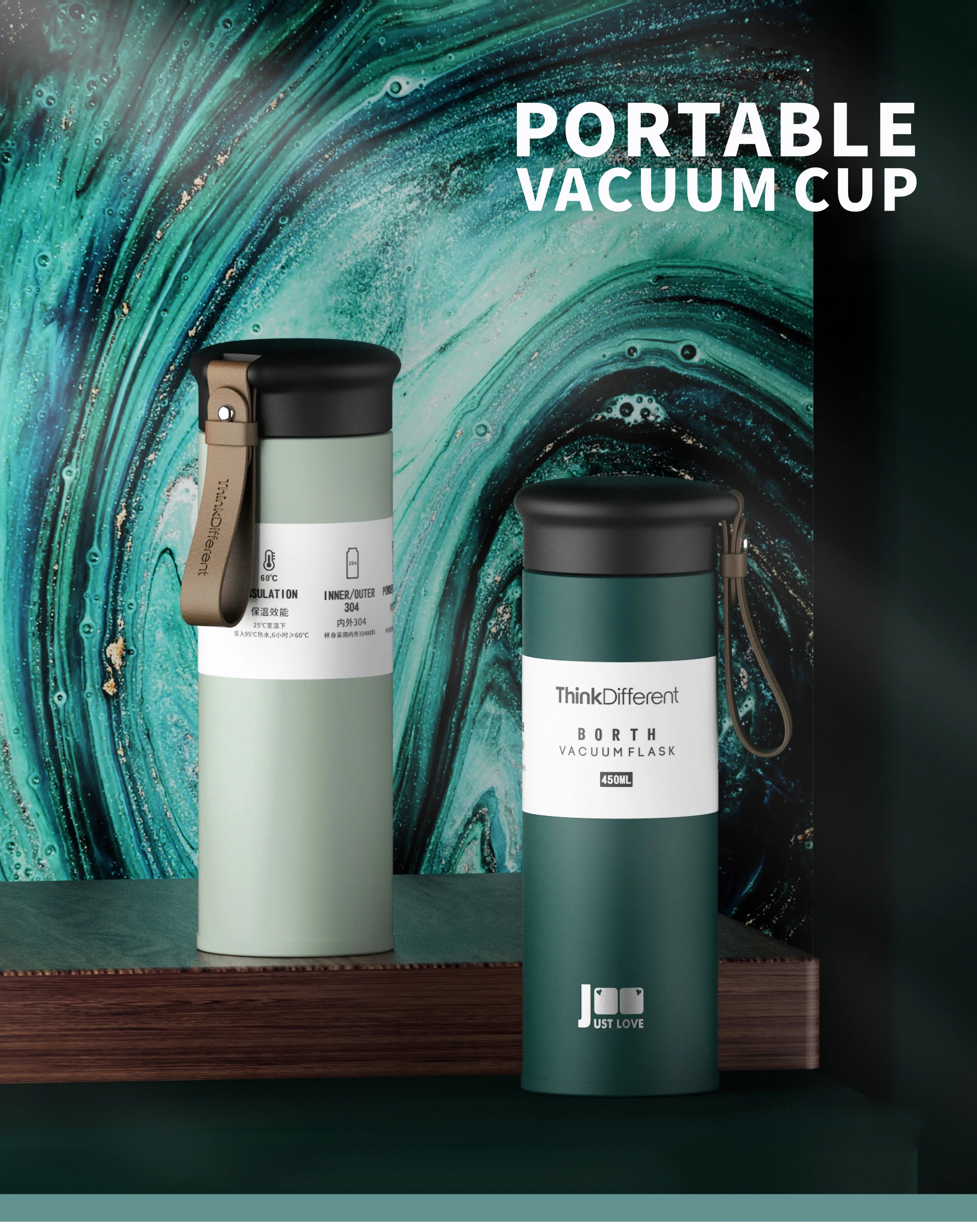 TOP27   Custom Logo 280/450ML Tumbler With Rope Car Students Stainless Mugs Flask Travel Drink Water Bottle Portable Vacuum Cup