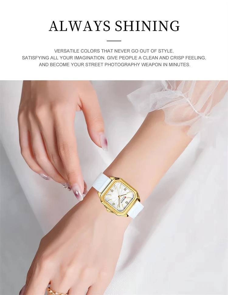 CURREN 9113 New Fashionable Classic Women's Quartz Watch Night Light Waterproof Square Calendar Business Quartz Women Watch