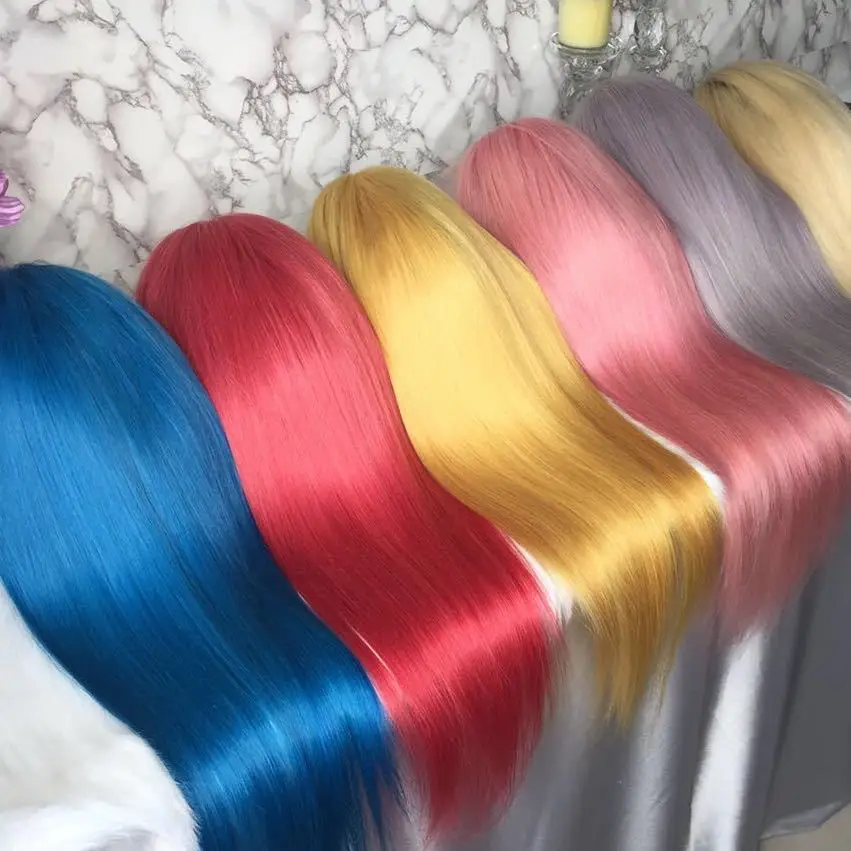 Multi Color Wigs Human Hair Hd Lace Hight Density Front Different Rainbow Colored Straight Lace Front Wig Vendor for Black Women