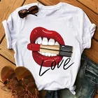 Summer Women T-shirts New Summer Female Tops Tee Lip Kiss Women T-shirts