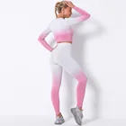 Wear Women Gym Sets Seamless Gym Wear Ombre Long Sleeve 2 Piece Women Workout Sets Yoga Suit