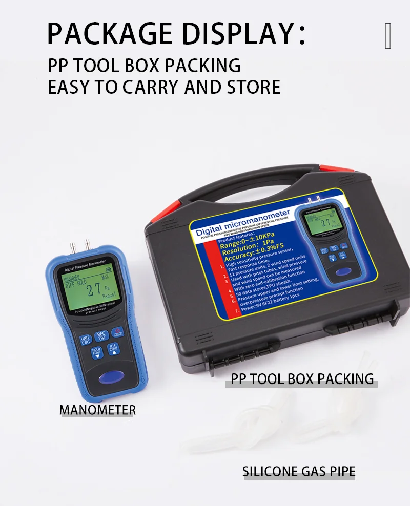 Digital Micromanometer High Precision 1pa Air Pressure Meter 12 Units